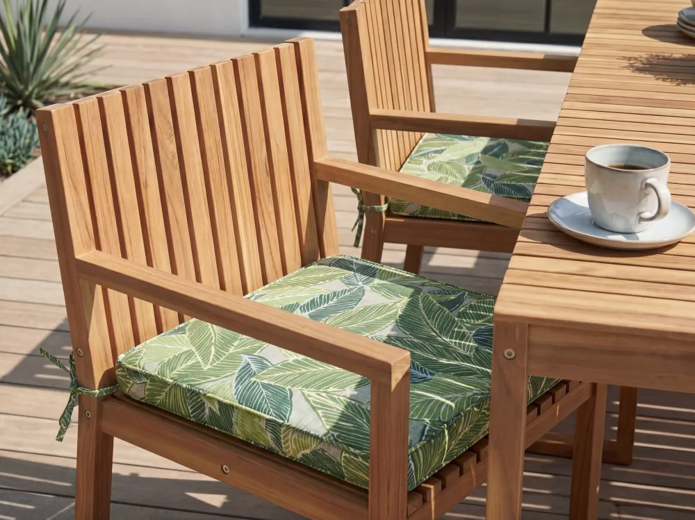 Set 8 Outdoor Seat Pad Cushions Leaf Pattern Green SASSARI con Schienale Regolabile