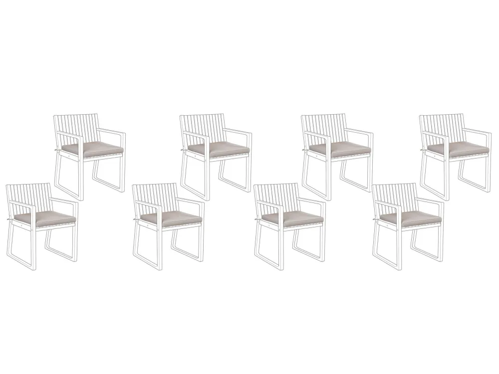 Set 8 Outdoor Seat Pad Cushions Taupe SASSARI con Rivestimento Tessuto