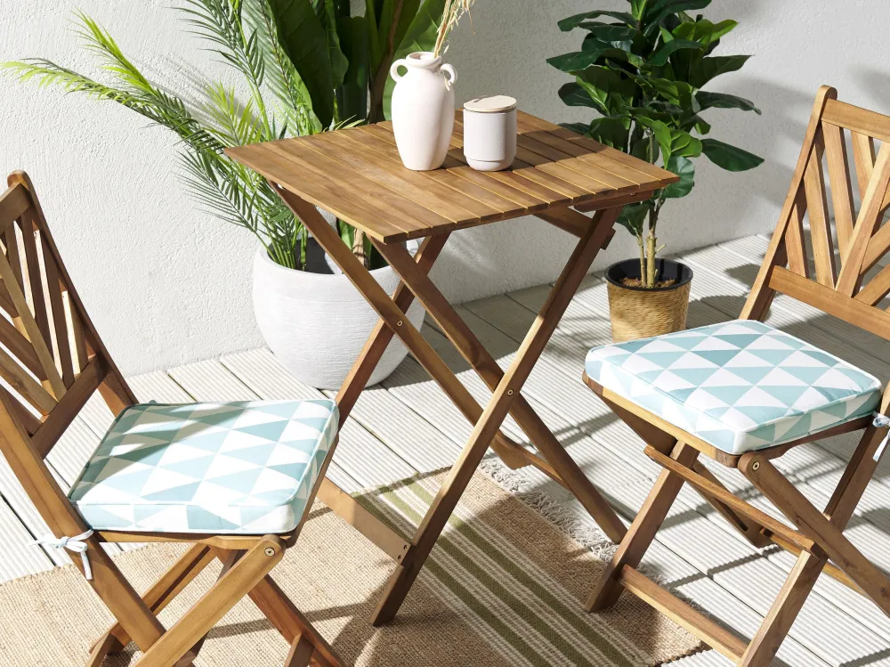 Set 2 Outdoor Seat Pad Cushions Triangle Pattern Blue and White TERNI per Relax all'Aperto