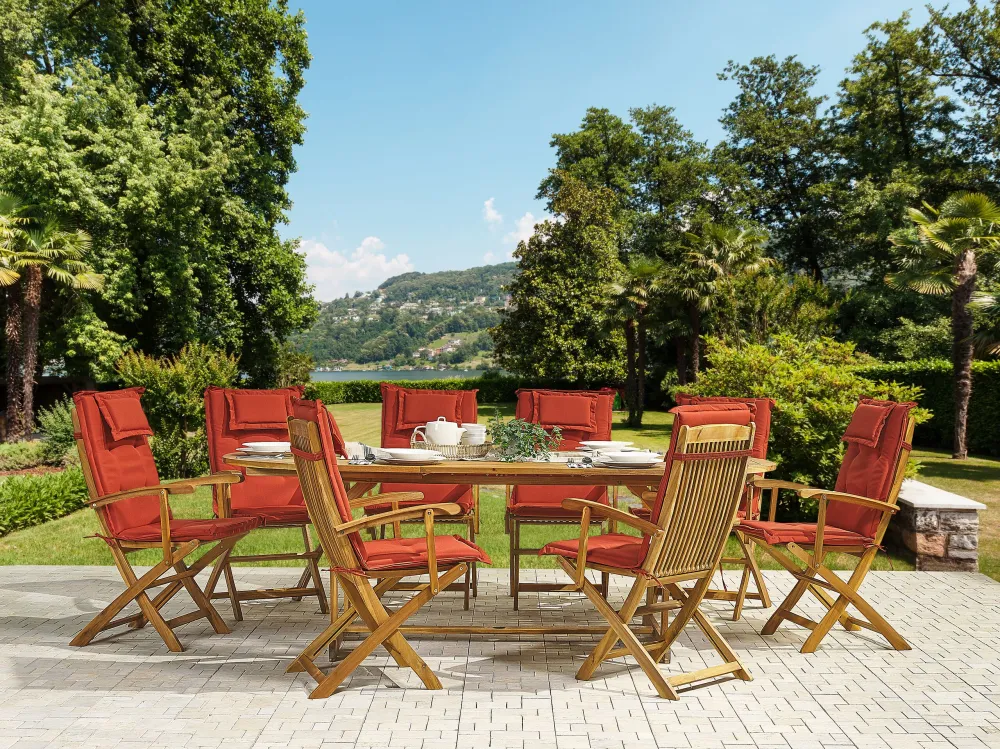 Set 8 Outdoor Seat/Back Cushions Red MAUI per Relax all'Aperto