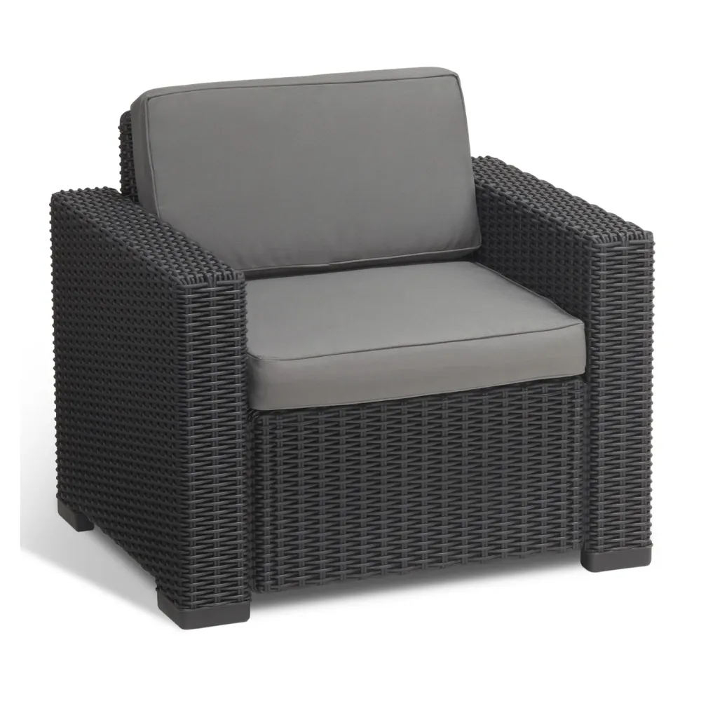 Set di 2 poltrone da giardino "California" resina effetto rattan con cuscini cm 83x68 72h con Rivestimento Tessuto