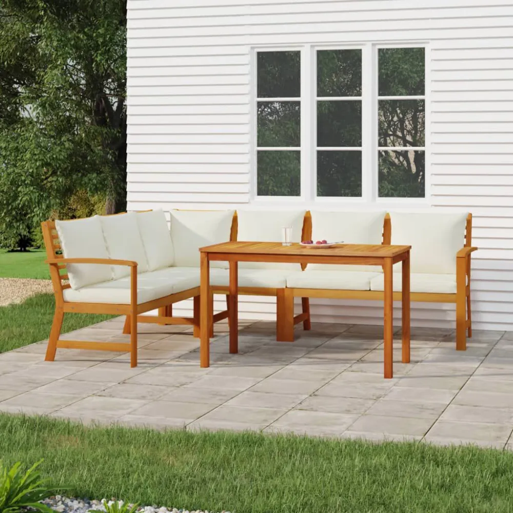 Set da Pranzo Giardino 5pz con Cuscini Legno Massello di Acacia Easy Storage