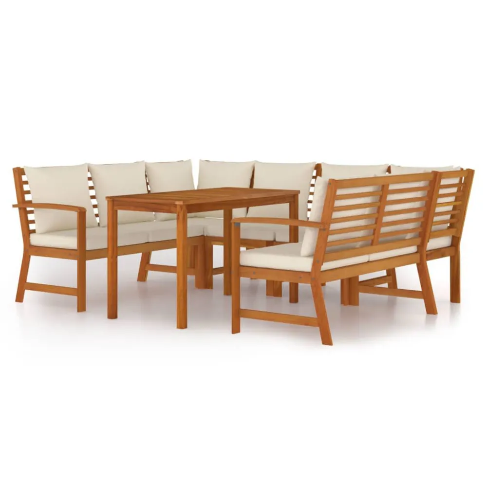 Set da Pranzo Giardino 7pz con Cuscini Legno Massello di Acacia Legno Massello