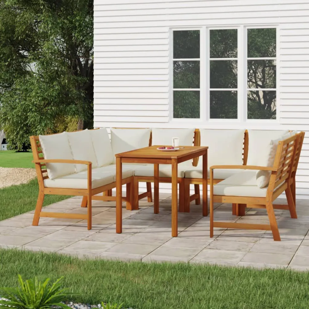 Set da Pranzo Giardino 7pz con Cuscini Legno Massello di Acacia Legno Massello