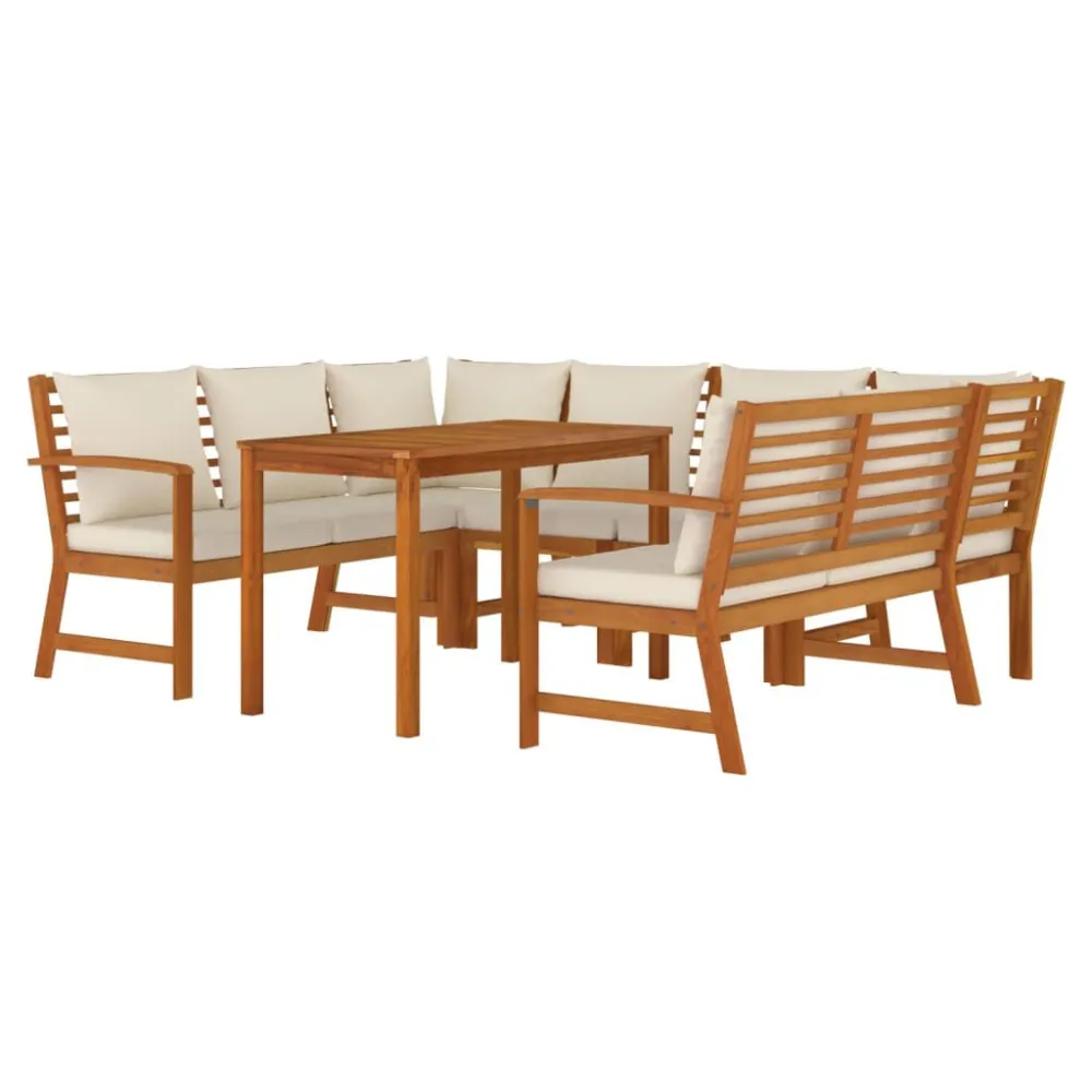 Set da Pranzo Giardino 7pz con Cuscini Legno Massello di Acacia Legno Massello