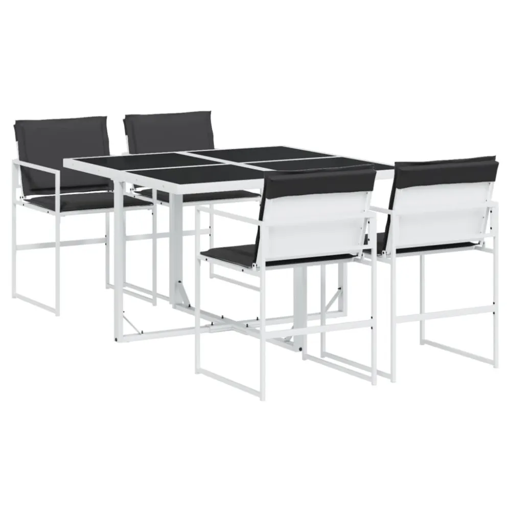 Set da Pranzo da Giardino 5 pz con Cuscini Bianco Textilene con Rivestimento Tessuto