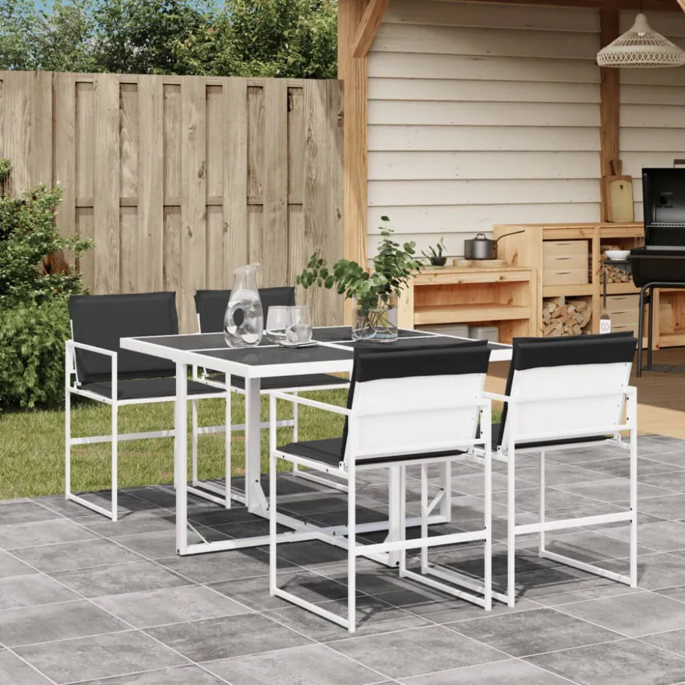 Set da Pranzo da Giardino 5 pz con Cuscini Bianco Textilene con Rivestimento Tessuto