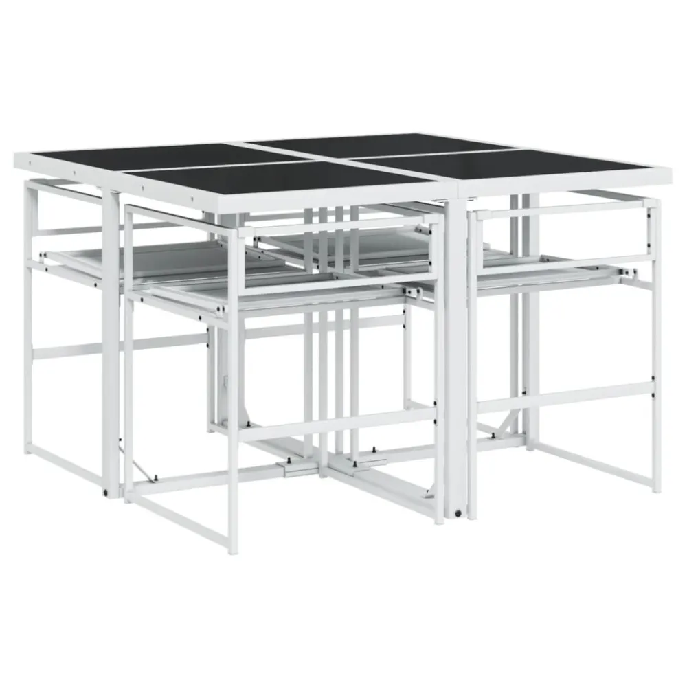 Set da Pranzo da Giardino 5 pz con Cuscini Bianco Textilene con Rivestimento Tessuto