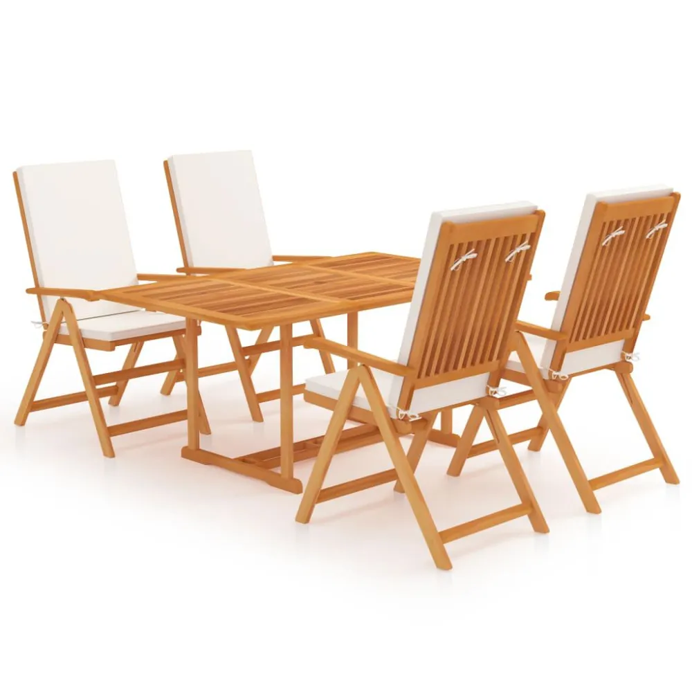 Set da Pranzo da Giardino 5 pz con Cuscini Legno di Teak con Schienale Regolabile