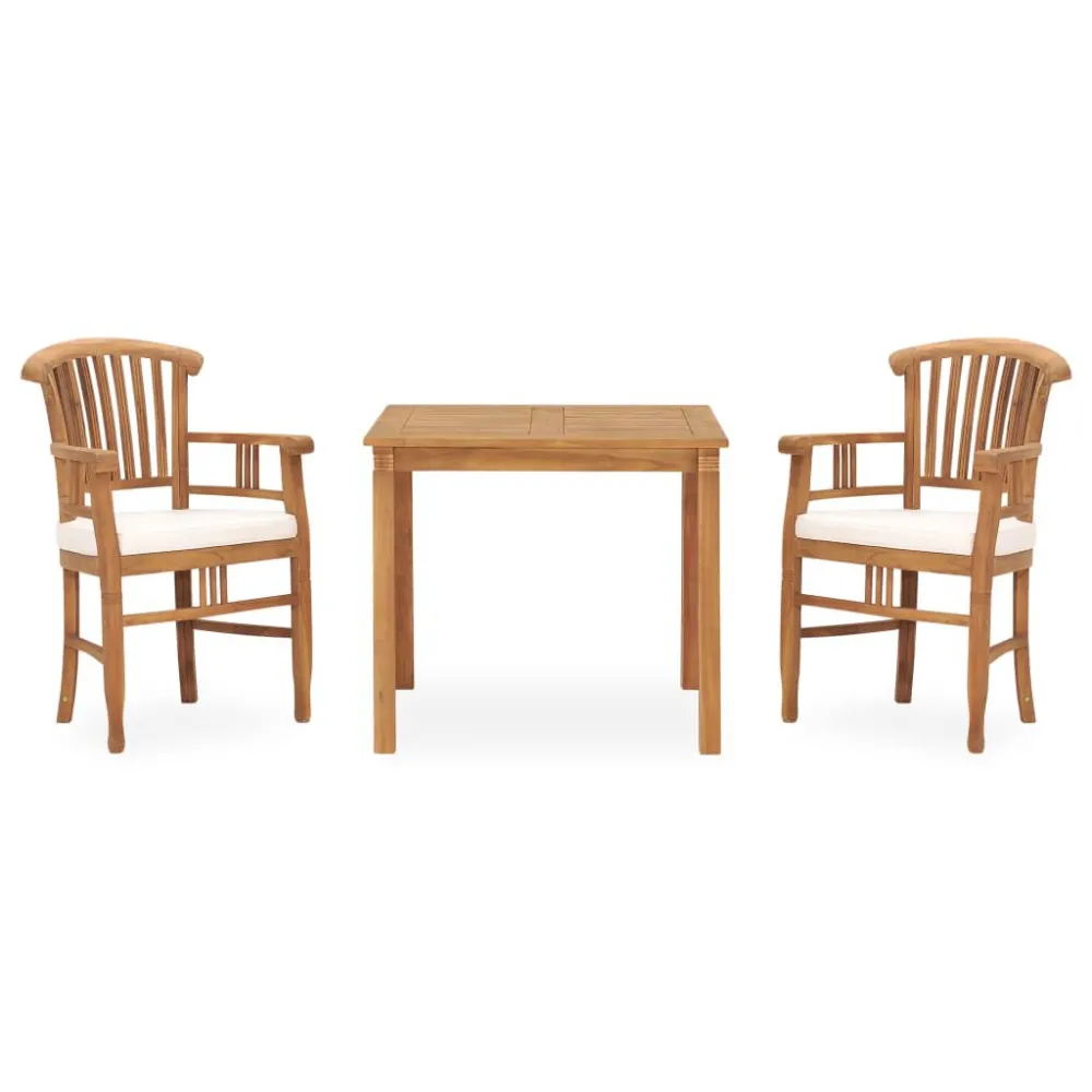 Set da Pranzo da Giardino 3 pz con Cuscini Legno di Teak con Cuscino Estraibile