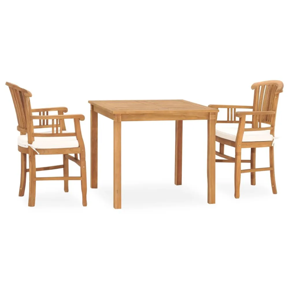 Set da Pranzo da Giardino 3 pz con Cuscini Legno di Teak con Cuscino Estraibile