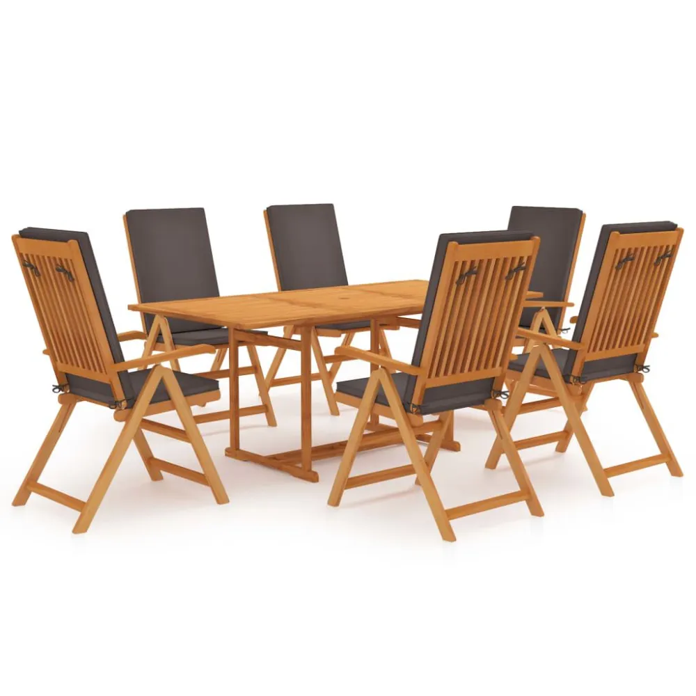 Set da Pranzo da Giardino 7 pz con Cuscini Legno di Teak Grigio con Portabicchiere Integrato