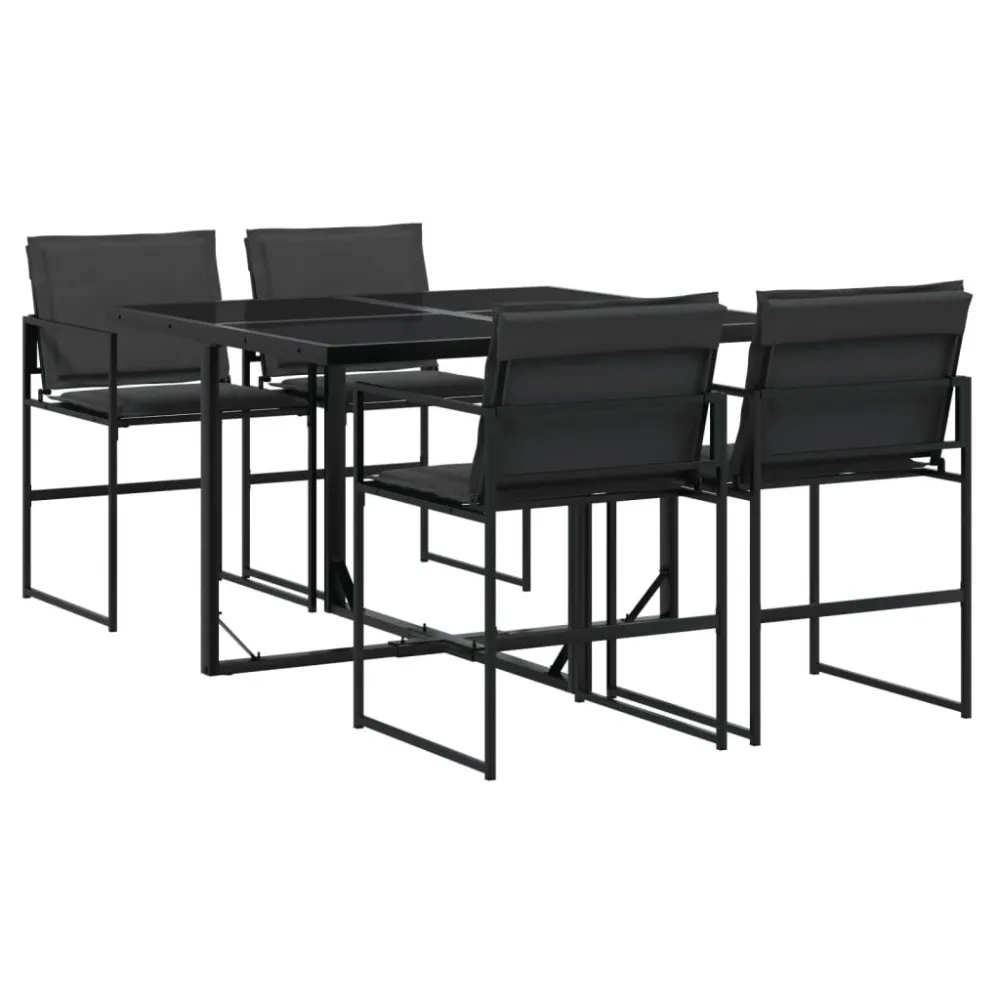Set da Pranzo da Giardino con Cuscini Nero Textilene con Schienale Regolabile