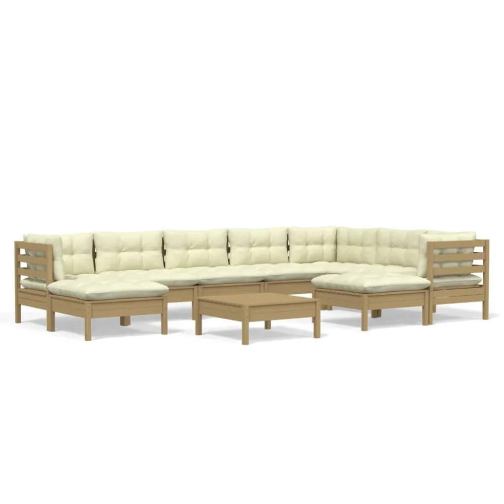 Set Salotto Giardino 10pz con Cuscini Marrone Ambra Legno Pino con Struttura Acciaio