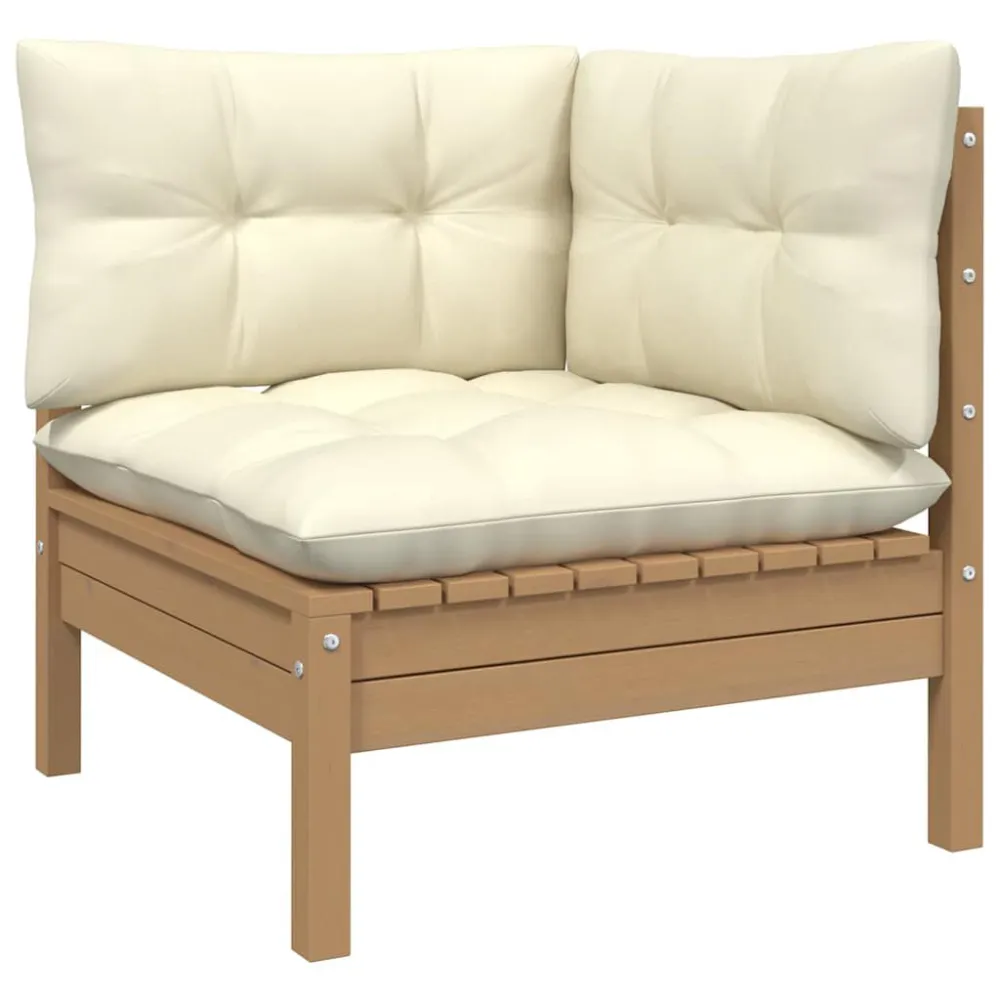Set Salotto Giardino 10pz con Cuscini Marrone Ambra Legno Pino con Struttura Acciaio