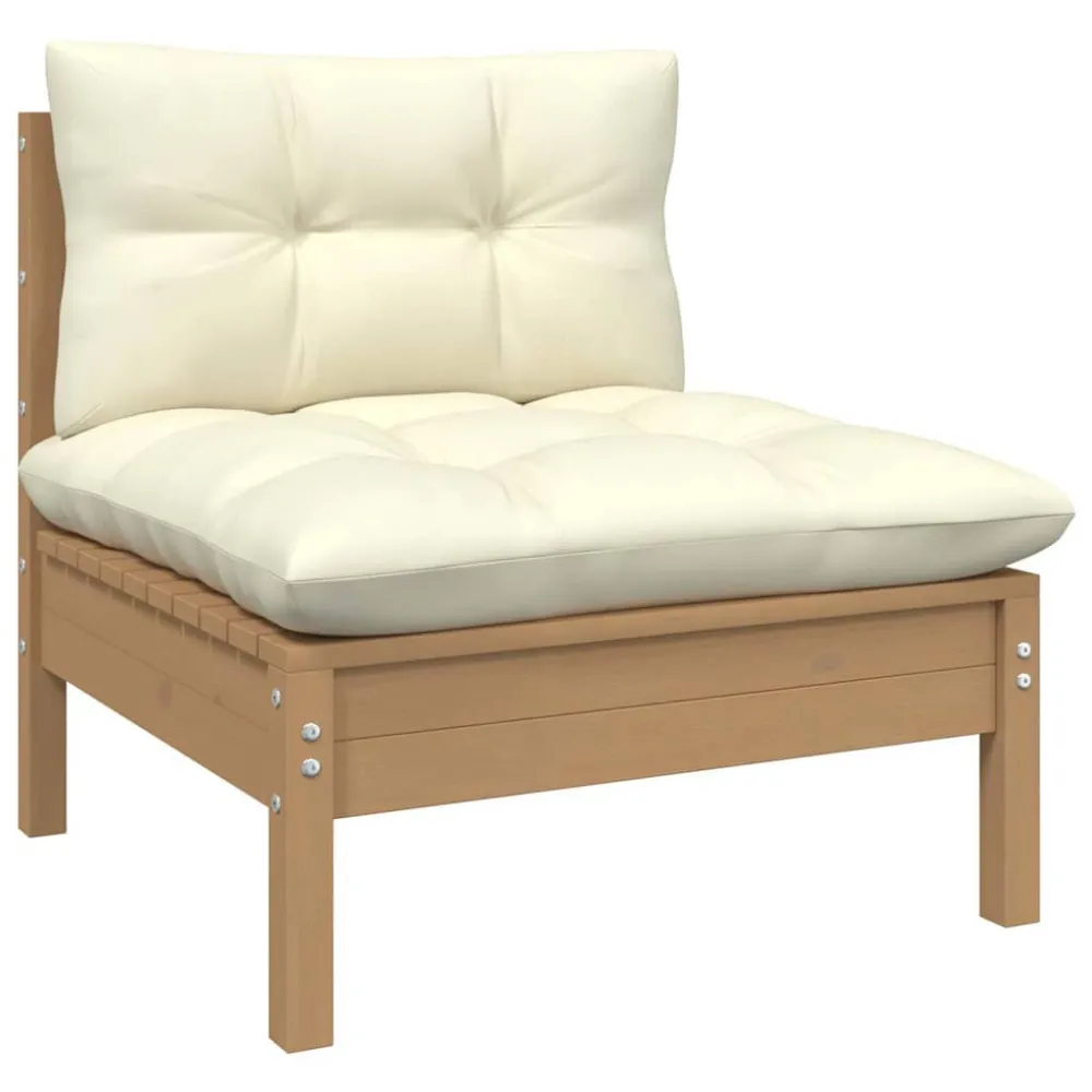 Set Salotto Giardino 10pz con Cuscini Marrone Ambra Legno Pino con Struttura Acciaio