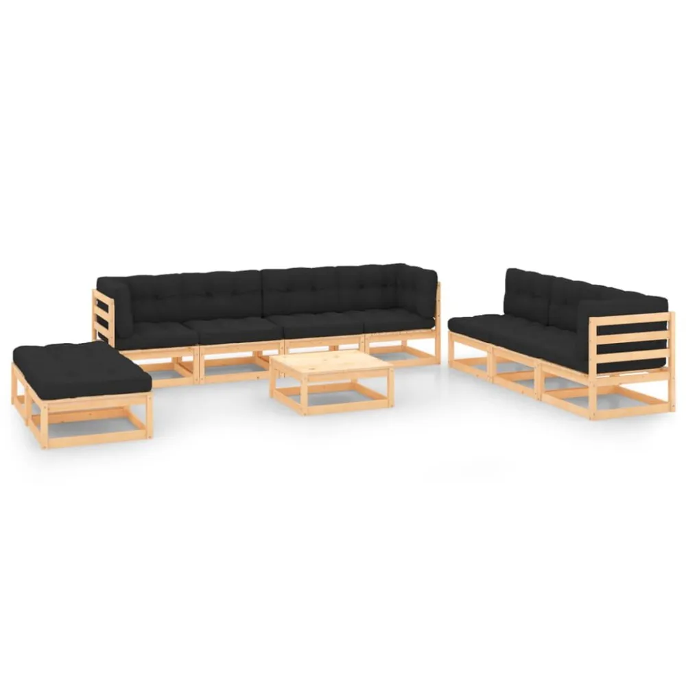 Set Salotto Giardino 10pz Cuscini Antracite Legno Massello Pino con Sistema di Montaggio Rapido