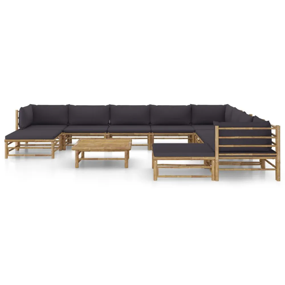 Set Salotto da Giardino 11pz con Cuscini Grigio Tenebroso Bambù