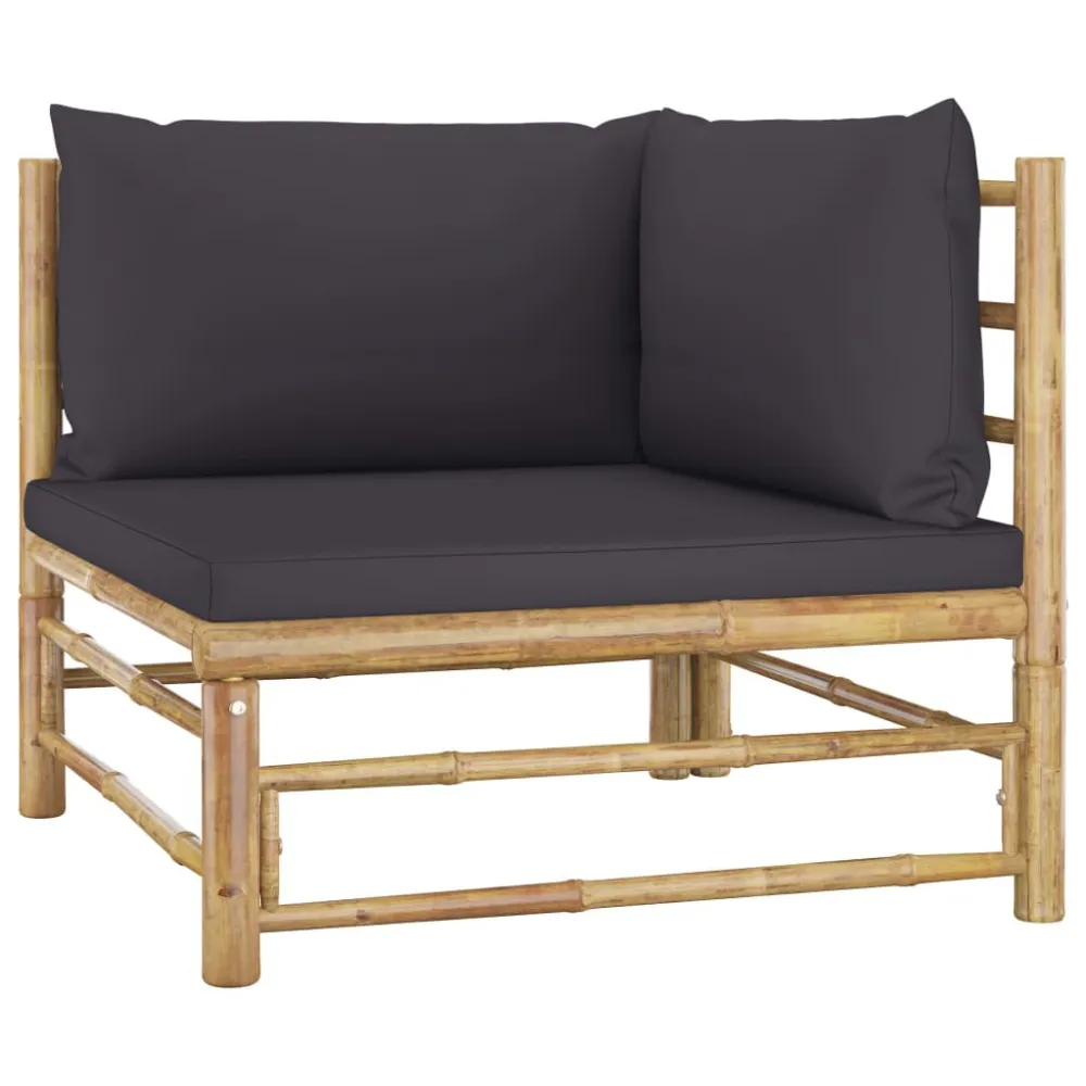 Set Salotto da Giardino 11pz con Cuscini Grigio Tenebroso Bambù
