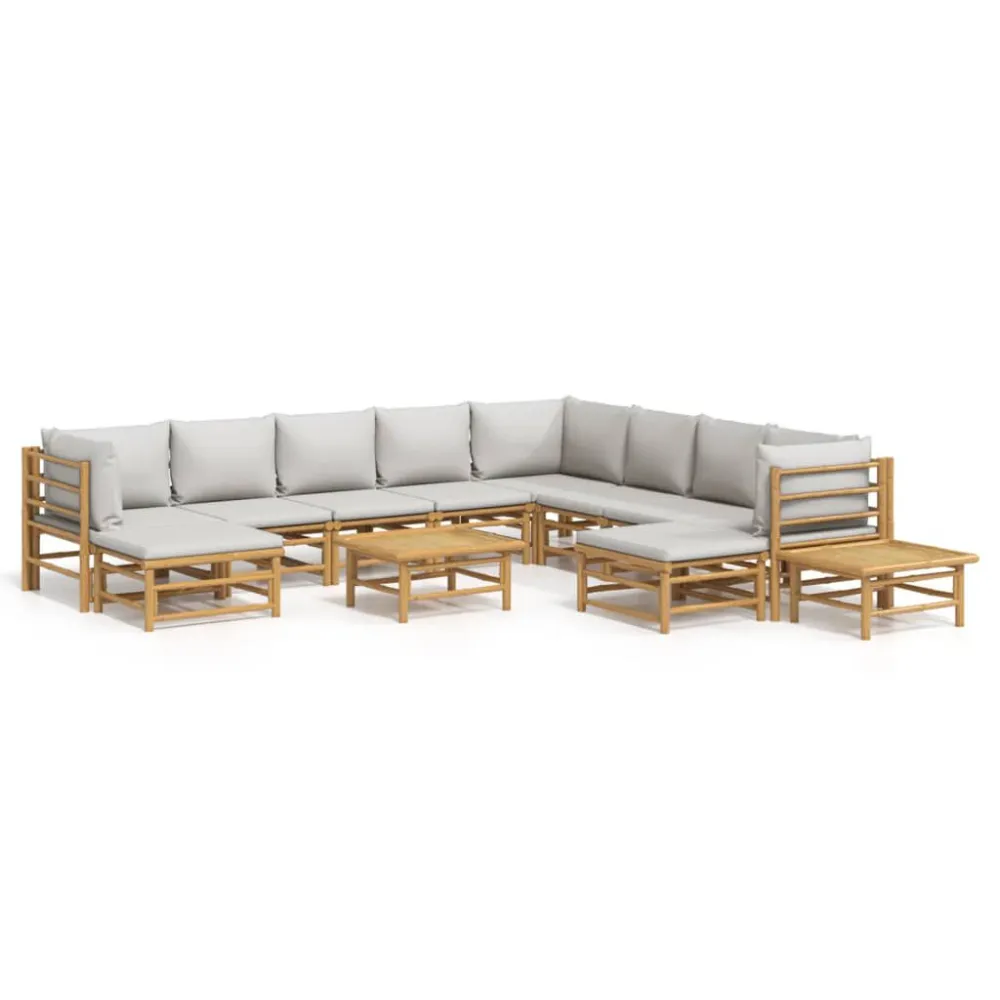 Set Salotto da Giardino 12pz con Cuscini Grigio Trasparente Bambù