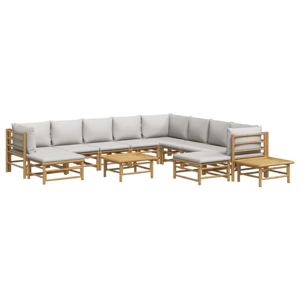 Set Salotto da Giardino 12pz con Cuscini Grigio Trasparente Bambù