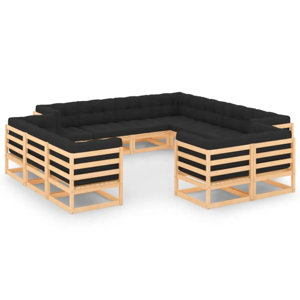 Set Salotto Giardino 12pz Cuscini Antracite Legno Massello Pino con Schienale Regolabile
