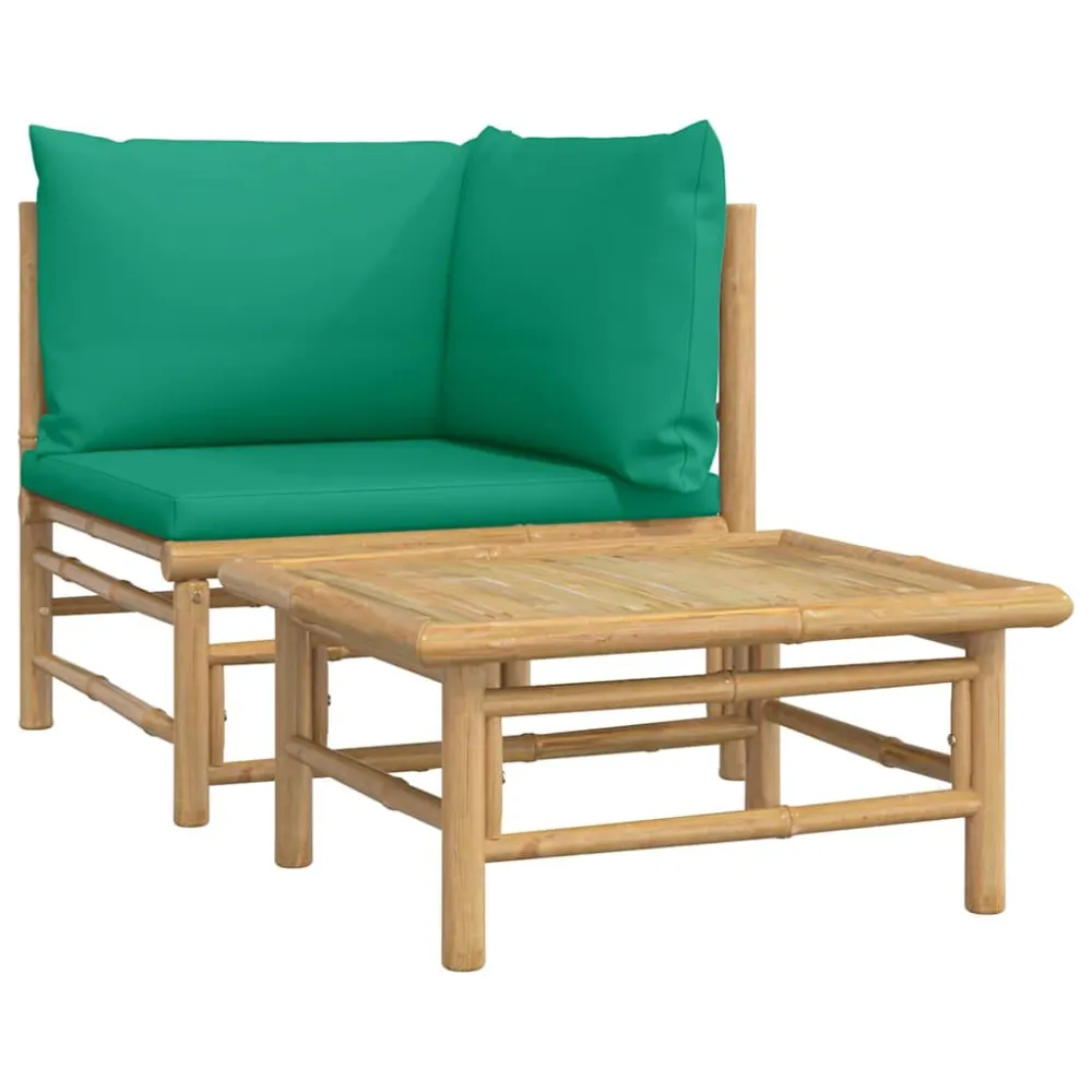 Set Salotto da Giardino 2pz con Cuscini Verdi Bambù con Cuscino Estraibile
