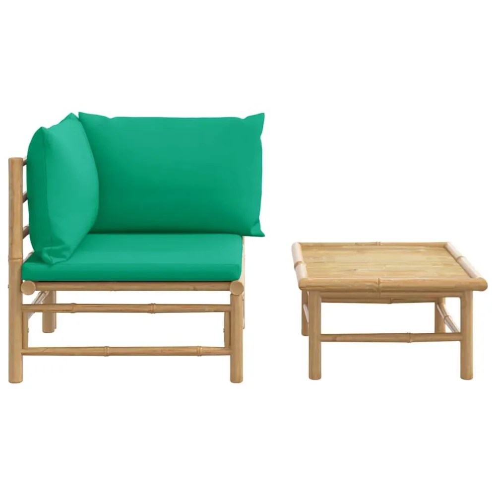 Set Salotto da Giardino 2pz con Cuscini Verdi Bambù con Cuscino Estraibile