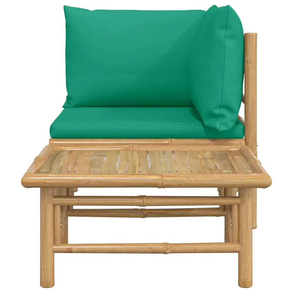 Set Salotto da Giardino 2pz con Cuscini Verdi Bambù con Cuscino Estraibile