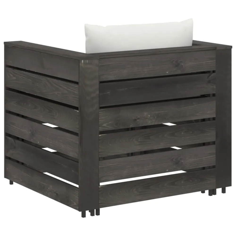 Set Salotto da Giardino 2pz con Cuscini Legno Impregnato Grigio con Portabicchiere Integrato