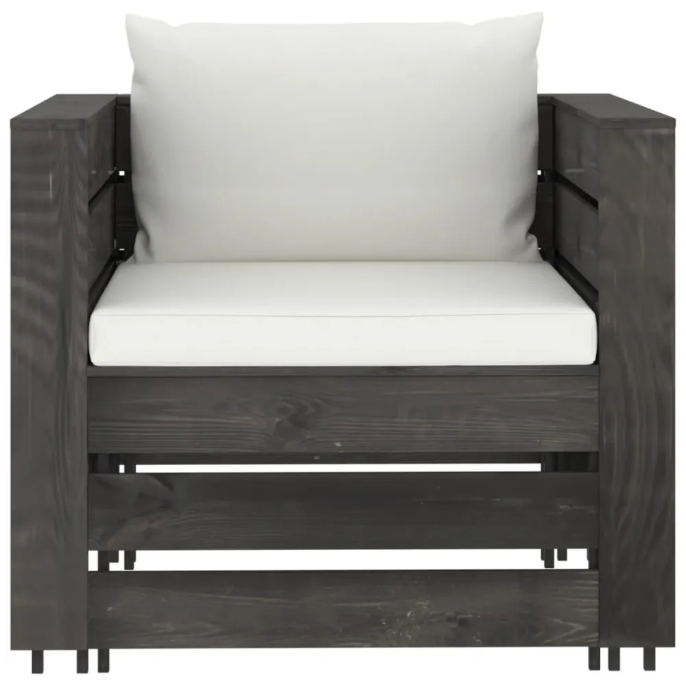 Set Salotto da Giardino 2pz con Cuscini Legno Impregnato Grigio con Portabicchiere Integrato