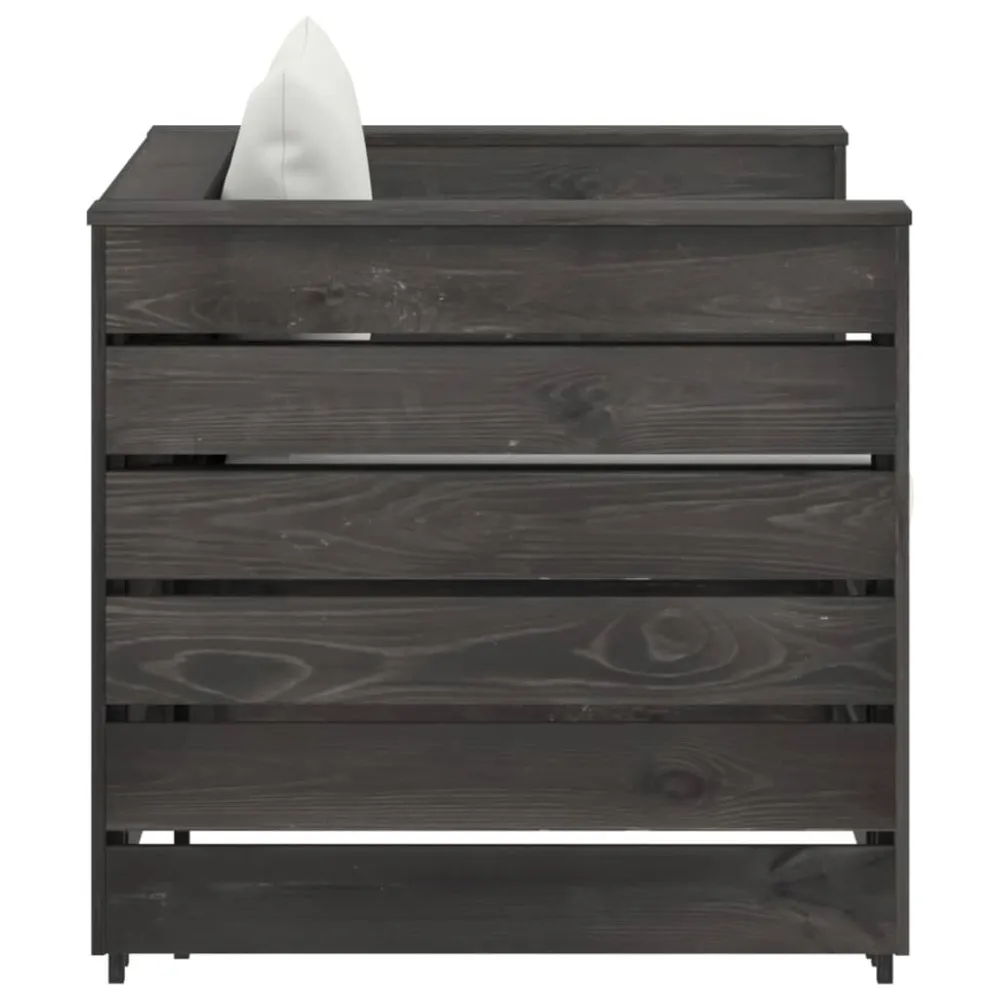 Set Salotto da Giardino 2pz con Cuscini Legno Impregnato Grigio con Portabicchiere Integrato