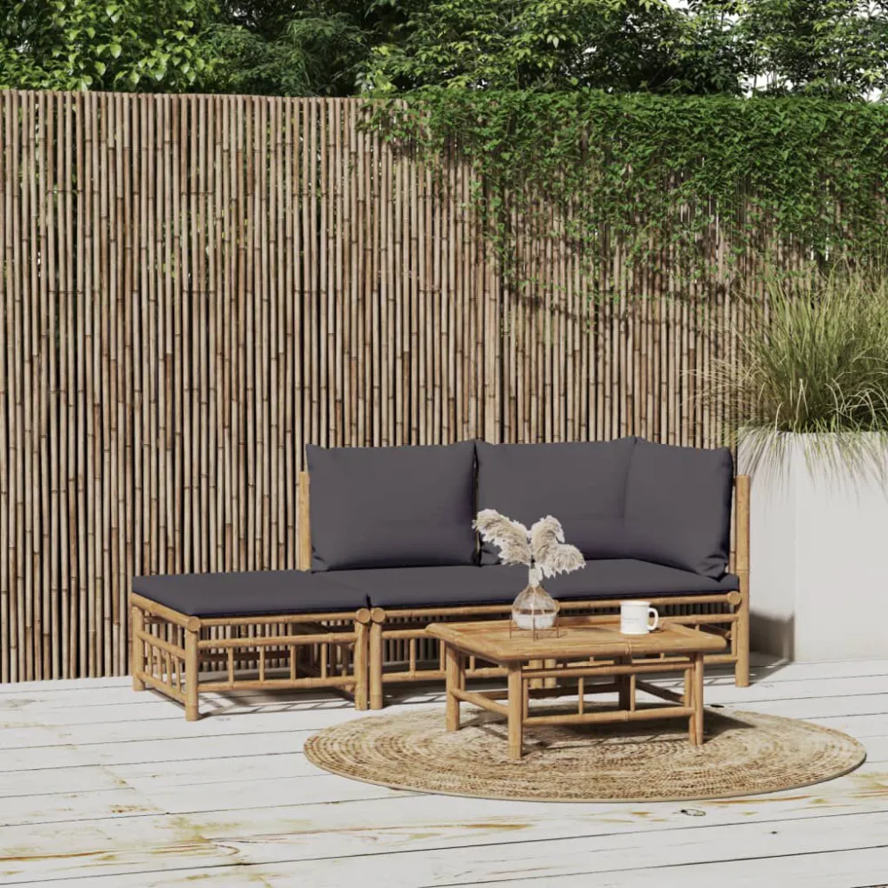 Set Salotto da Giardino 3pz con Cuscini Grigio Cupo Bambù