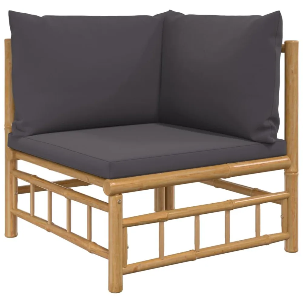 Set Salotto da Giardino 3pz con Cuscini Grigio Cupo Bambù