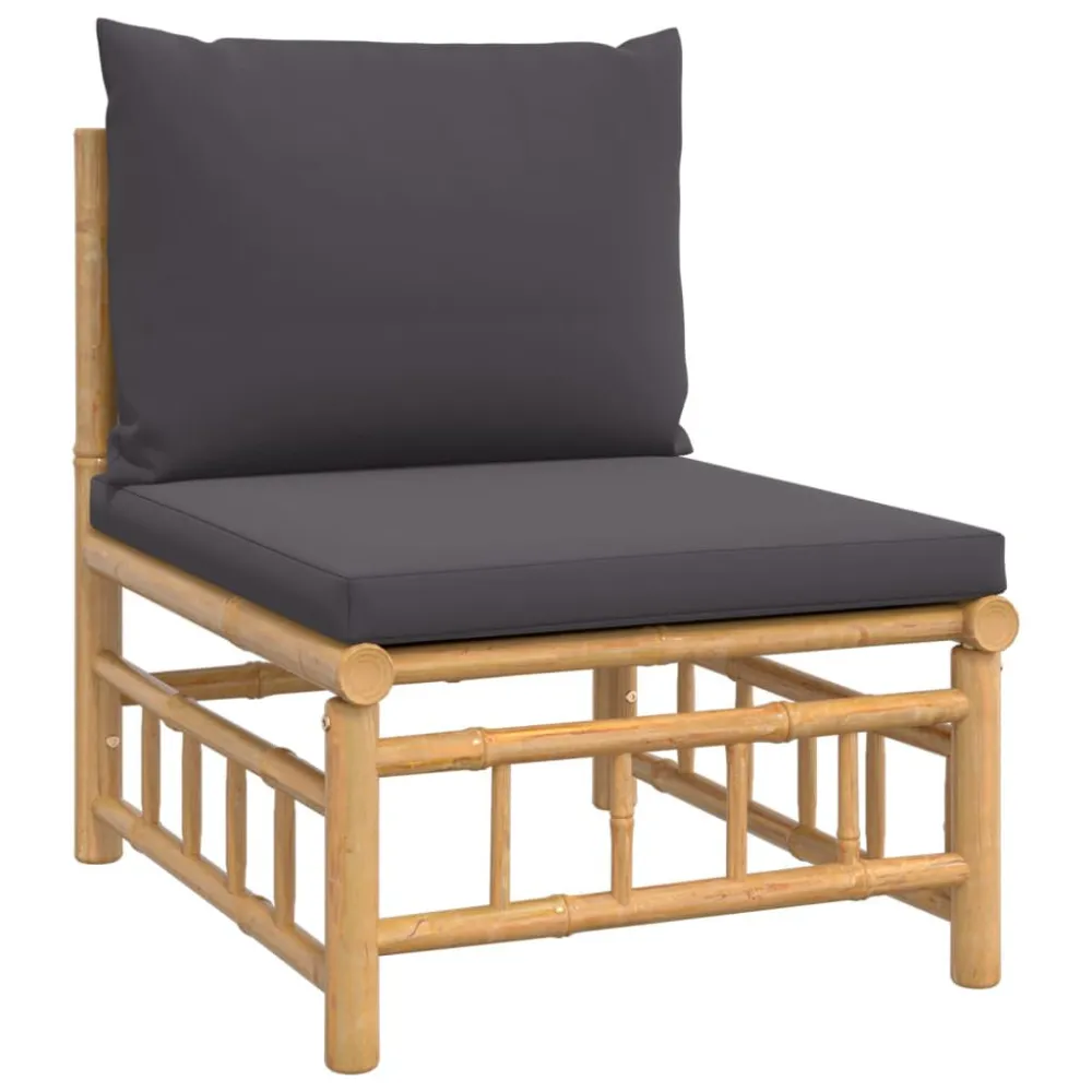 Set Salotto da Giardino 3pz con Cuscini Grigio Cupo Bambù