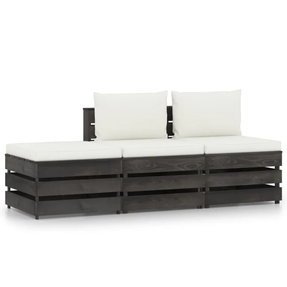 Set Salotto da Giardino 3pz con Cuscini Legno Impregnato Grigio per Giardino e Spiaggia
