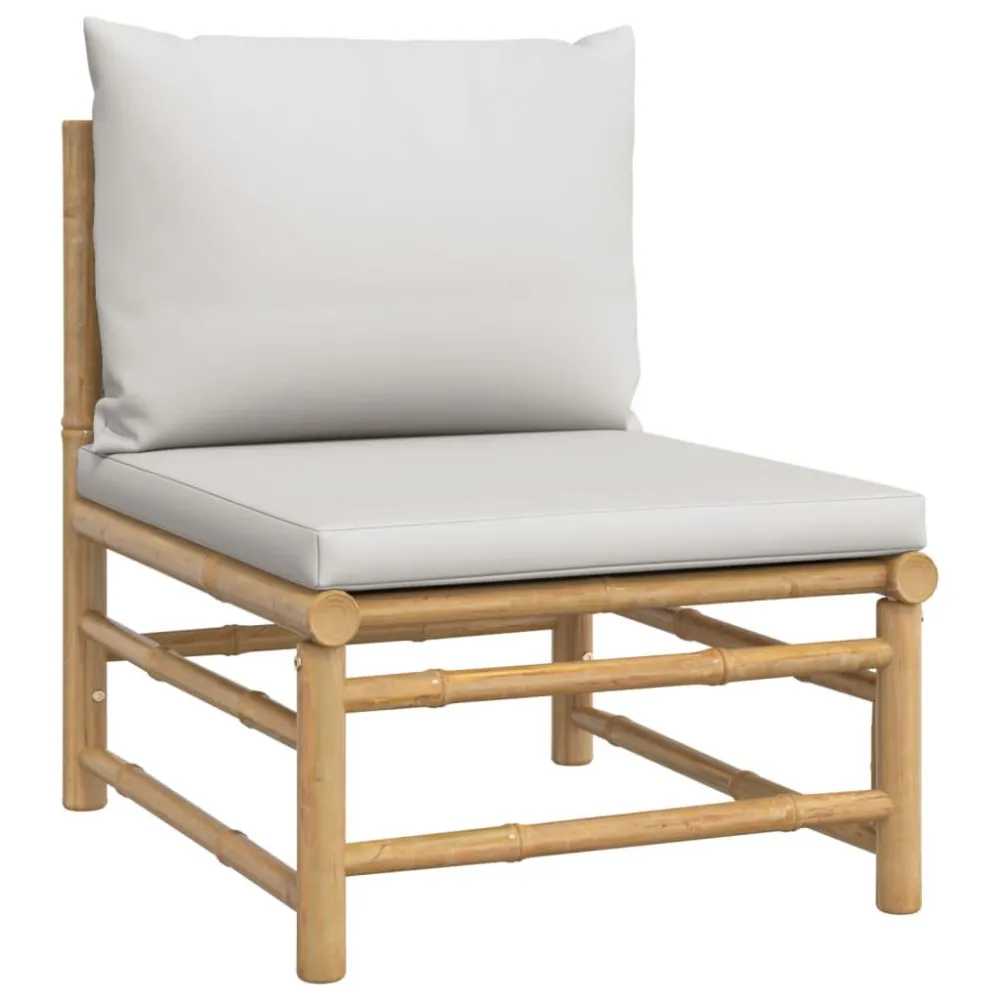 Set Salotto da Giardino 4pz con Cuscini Grigio Palese Bambù per Relax all'Aperto