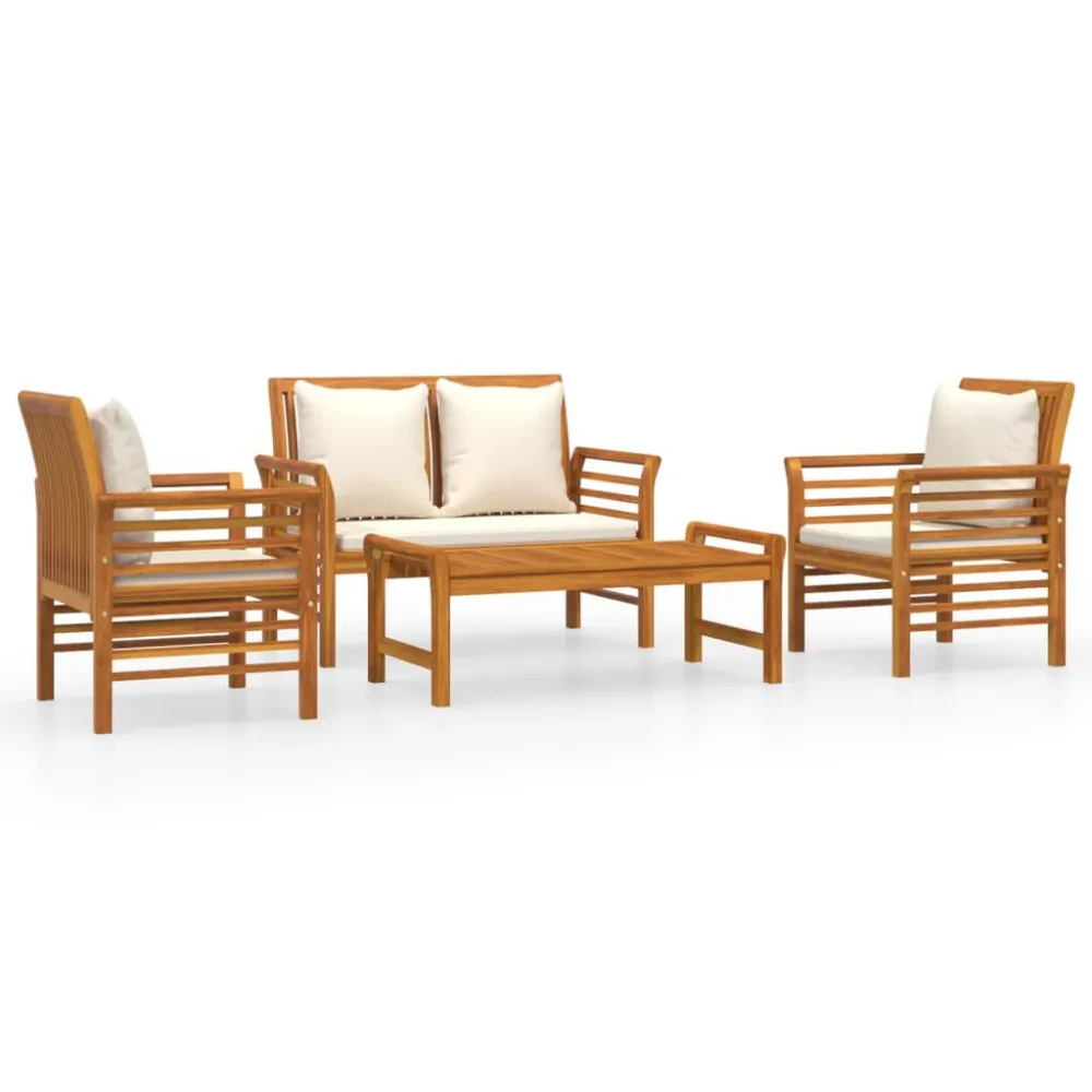 Set Salotto da Giardino 4pz con Cuscini Legno Massello Acacia Colori Vivaci