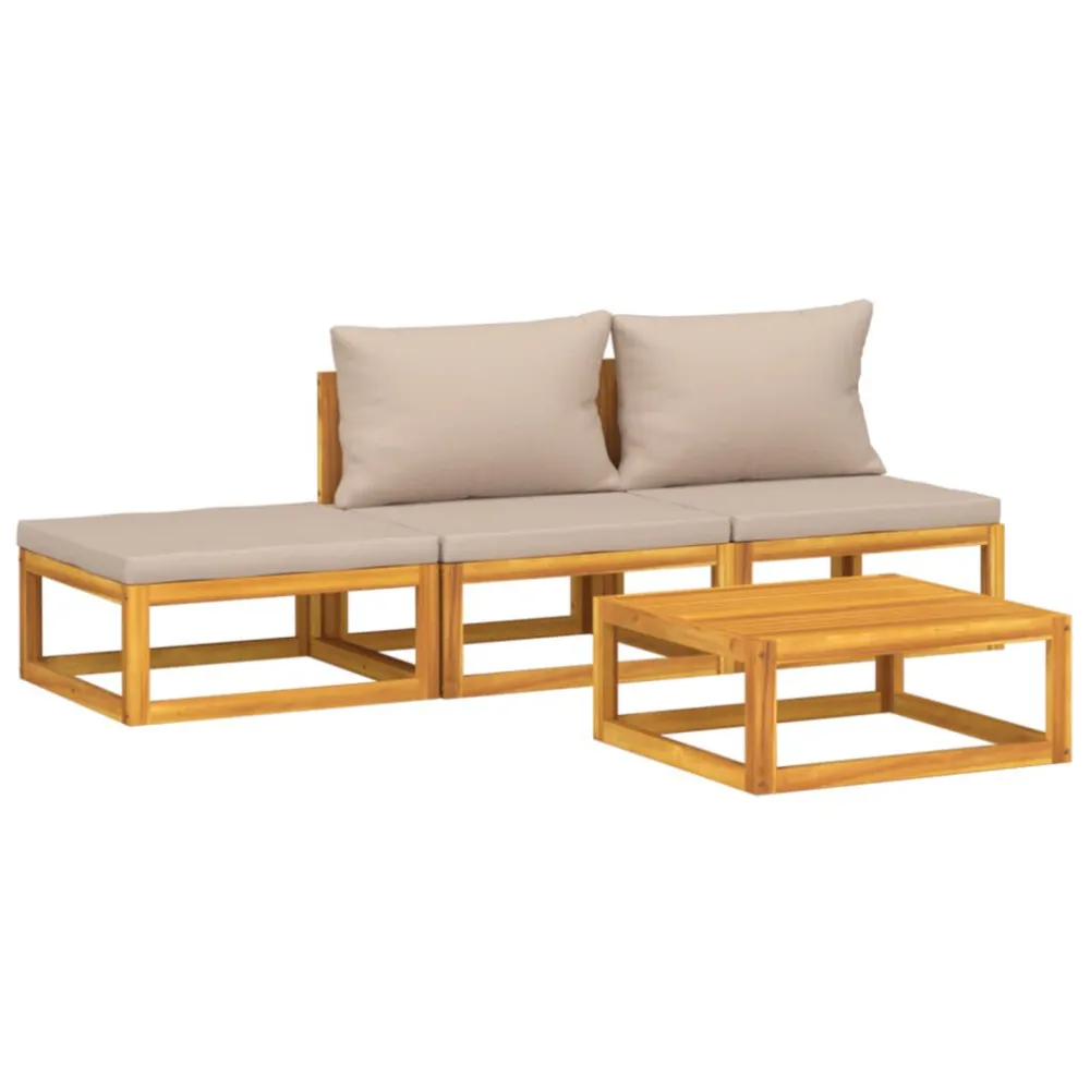 Set Salotto da Giardino 4pz con Cuscini Tortora Legno Massello per Giardino e Spiaggia