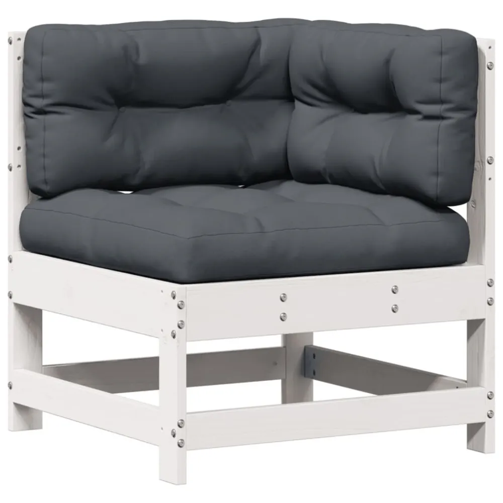 Set Salotto Giardino 5pz con Cuscini Bianco Legno Massello Pino per Relax all'Aperto