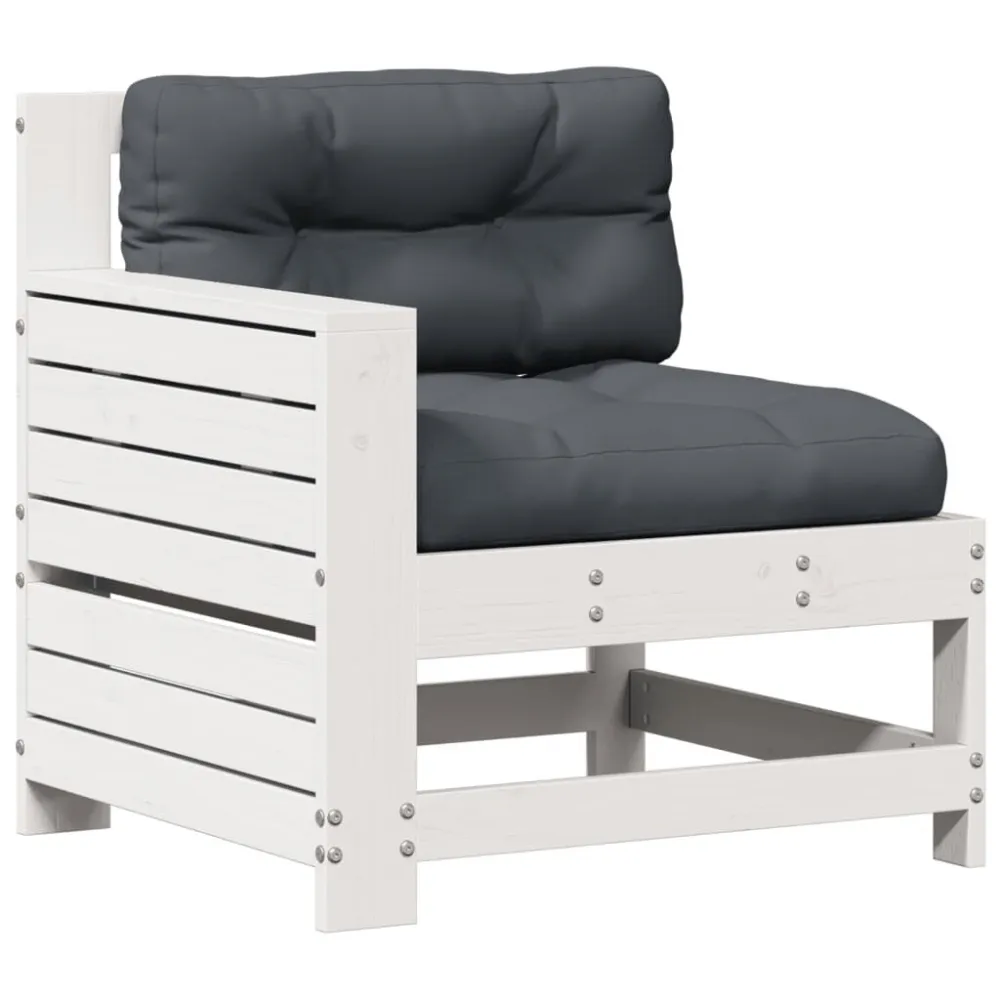 Set Salotto Giardino 5pz con Cuscini Bianco Legno Massello Pino per Relax all'Aperto
