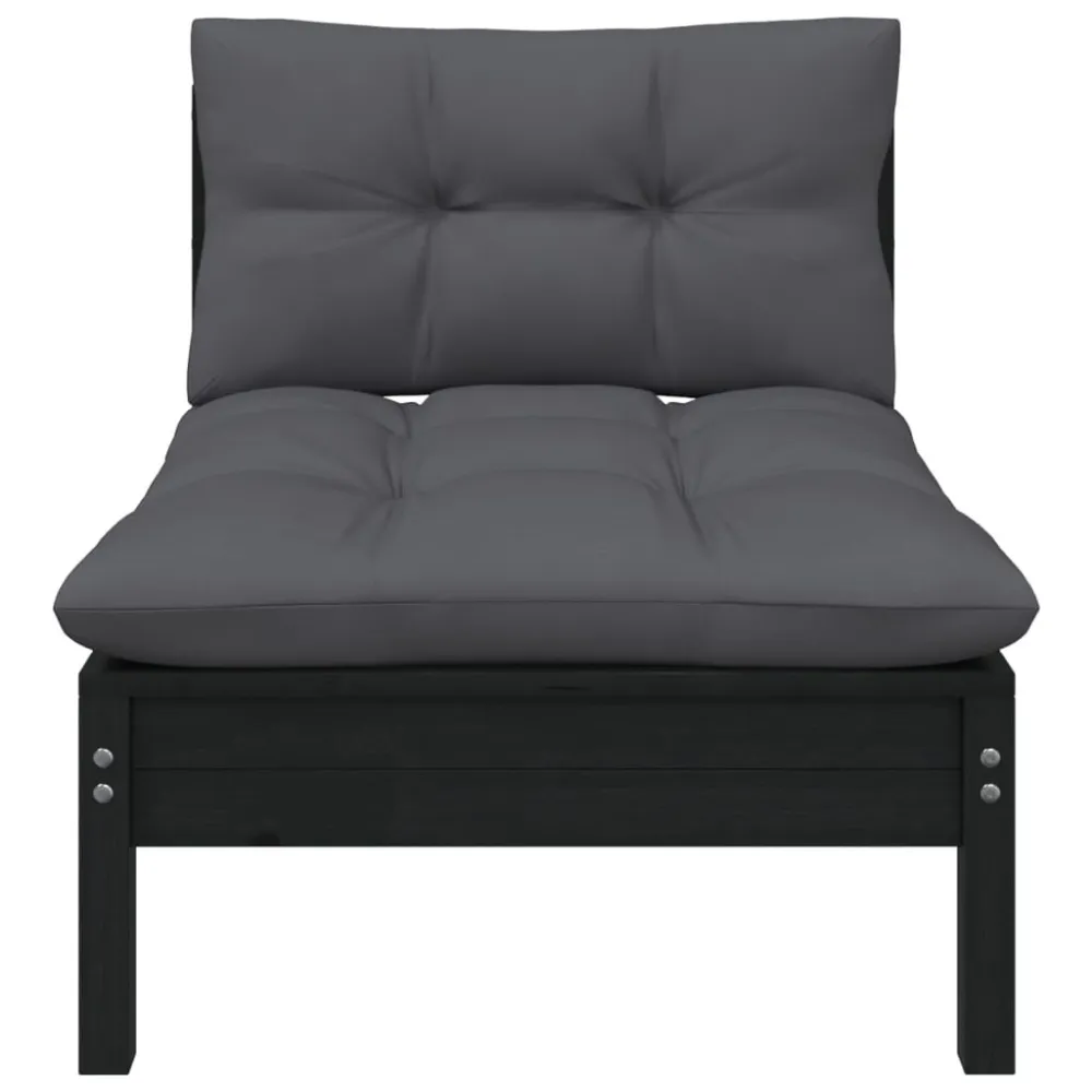Set Salotto da Giardino 5pz con Cuscini Legno Massello di Pino con Rivestimento Tessuto
