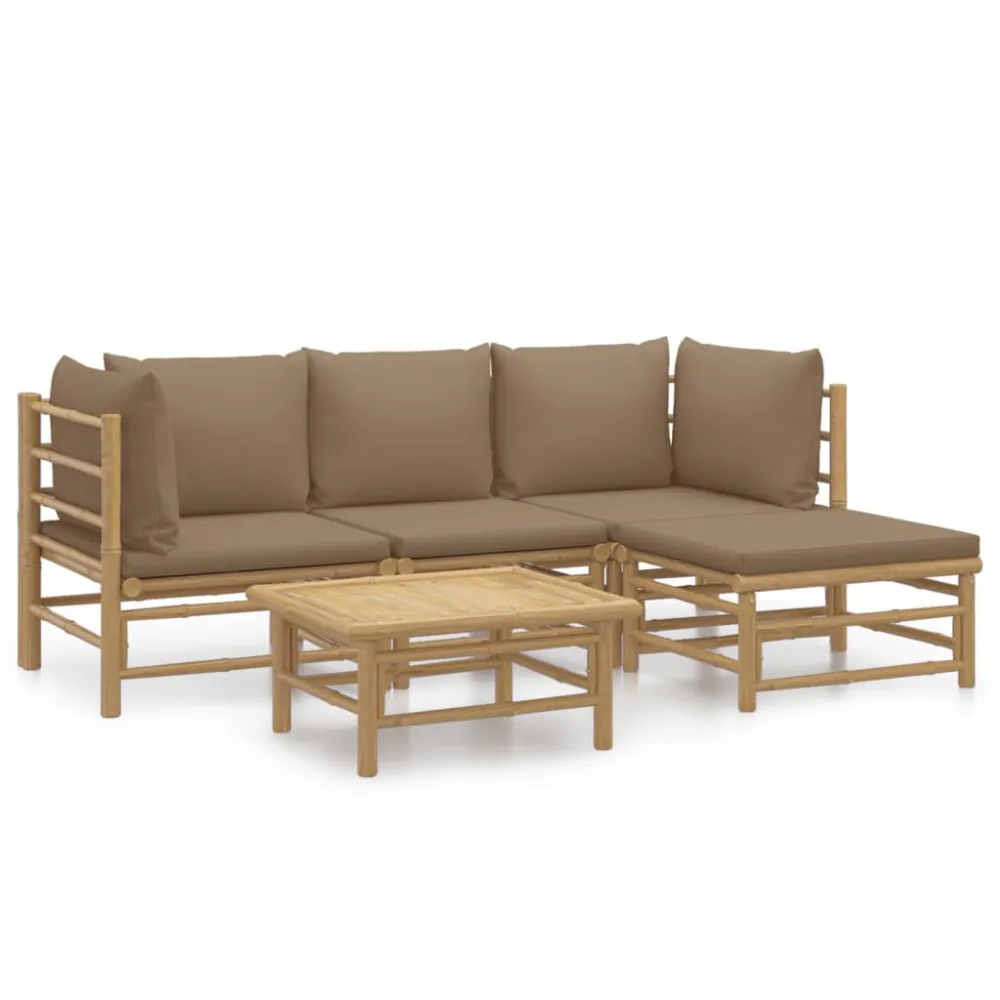 Set Salotto da Giardino 5pz con Cuscini Tortora Bambù Easy Storage
