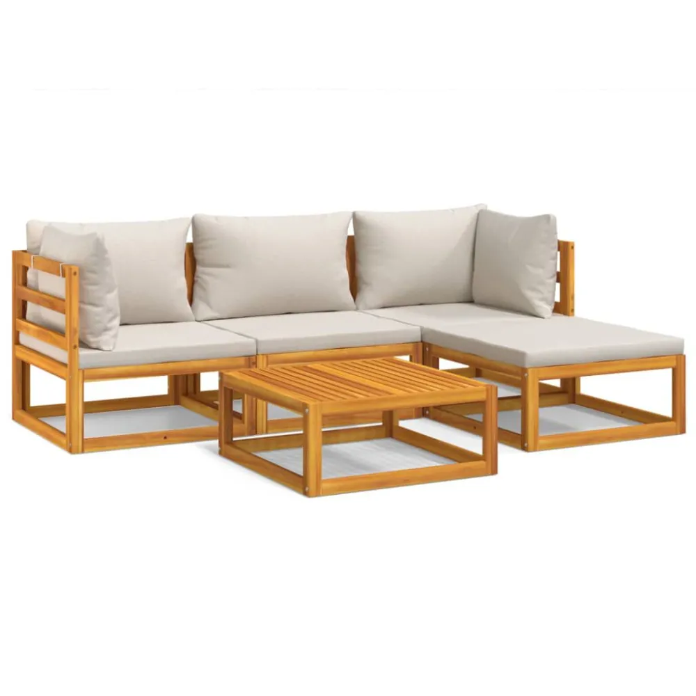 Set Salotto Giardino 5pz Cuscini Grigio Trasparente Legno Massello con Rivestimento Tessuto