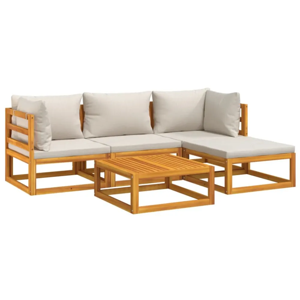 Set Salotto Giardino 5pz Cuscini Grigio Trasparente Legno Massello con Rivestimento Tessuto