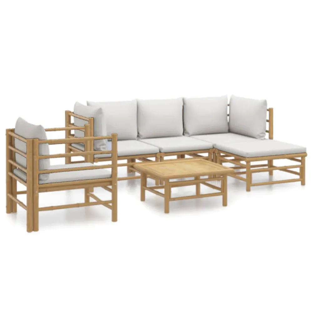 Set Salotto da Giardino 6pz con Cuscini Grigio Palese Bambù