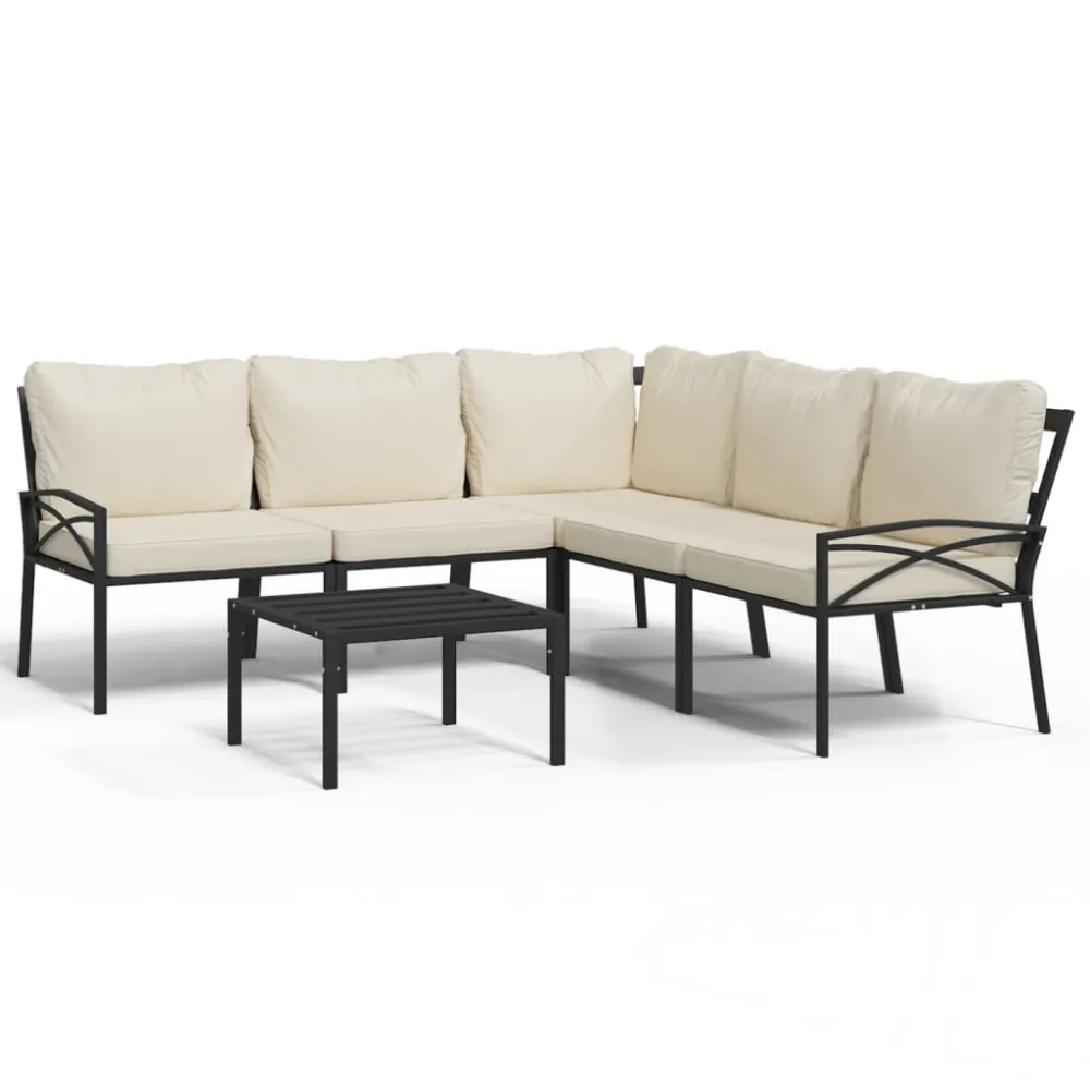 Set Salotto da Giardino 6pz con Cuscini Sabbia Acciaio con Portabicchiere Integrato