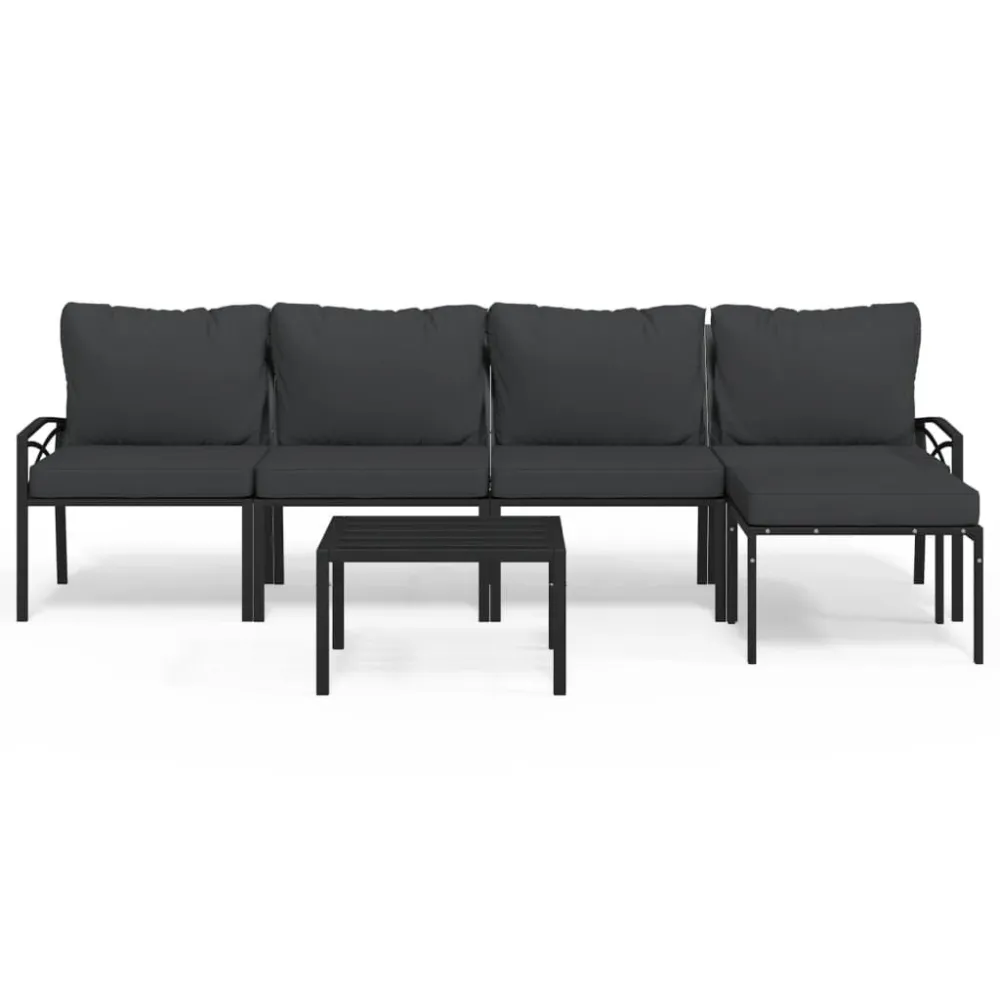 Set Salotto da Giardino 6pz con Cuscini Grigi Acciaio Colori Vivaci
