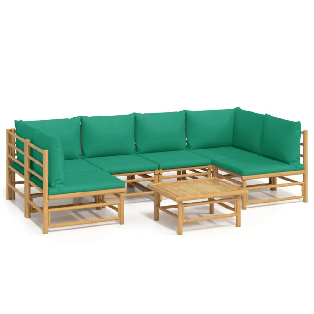 Set Salotto da Giardino 7pz con Cuscini Verdi Bambù Colori Vivaci