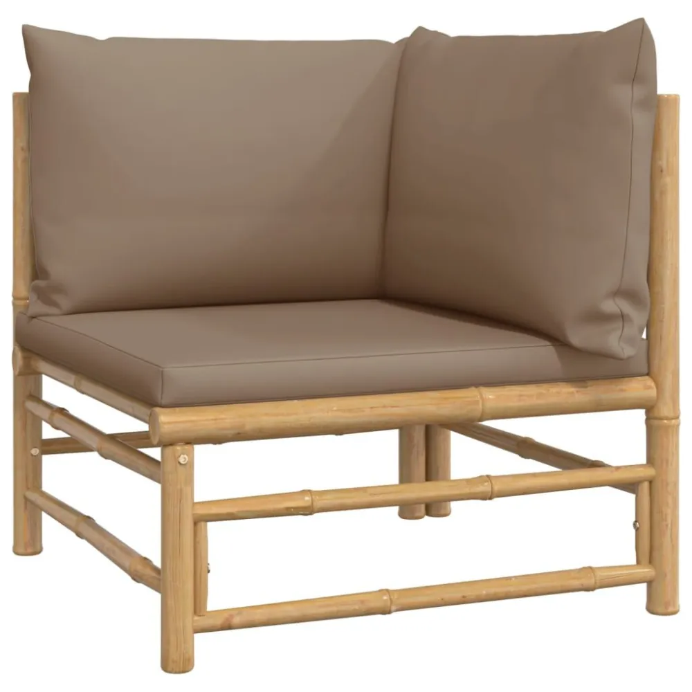 Set Salotto da Giardino 7pz con Cuscini Tortora Bambù Colori Vivaci